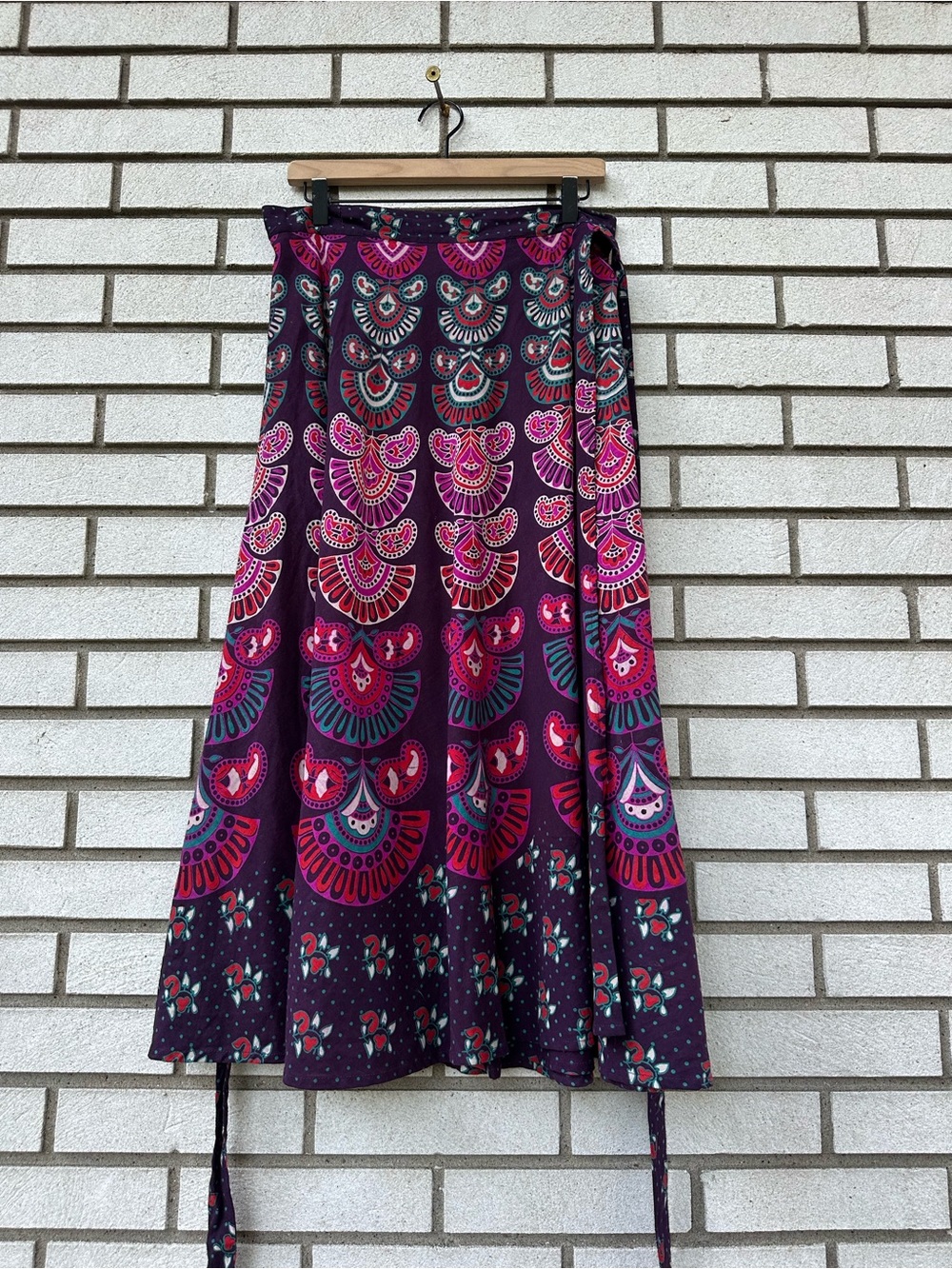 Darn Good Yarn Purple Cotton Boho Mandala Floral Wrap Maxi Skirt Adjustable
